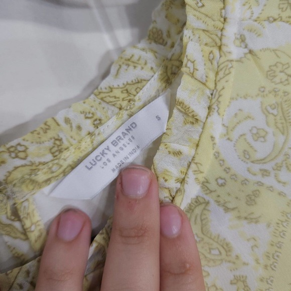 Lucky Brand Women Dress Ariel Tiered Maxi Ruffle Yellow Paisley Floral Prairie S - Picture 9 of 15